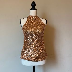 Women’s Gold Sequin Halter Top